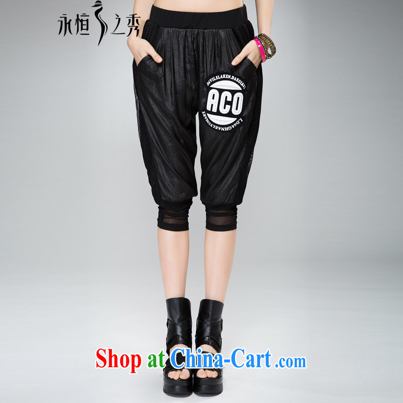 Eternal show the fat XL girls 7 pants thick sister 2015 spring and summer fat people video thin, the fat XL stylish letter stamp in casual trousers pants 4 XL