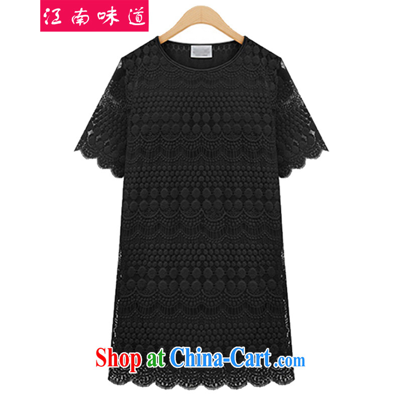 taste in Gangnam-gu 2015 spring and summer new, larger women mm thick and fat XL lace solid shirt, long, short-sleeved shirt T female 54 black 5 XL recommendations 180 - 200