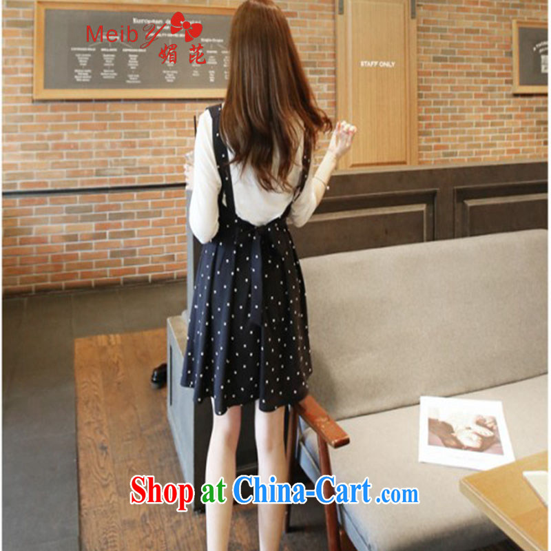 The Code's 100 to ground the Sweet Dot bow-tie strap skirt dress T long-sleeved shirt two-piece 3031 #picture color XL, Mei Sanitary accommodation (Meiby), shopping on the Internet