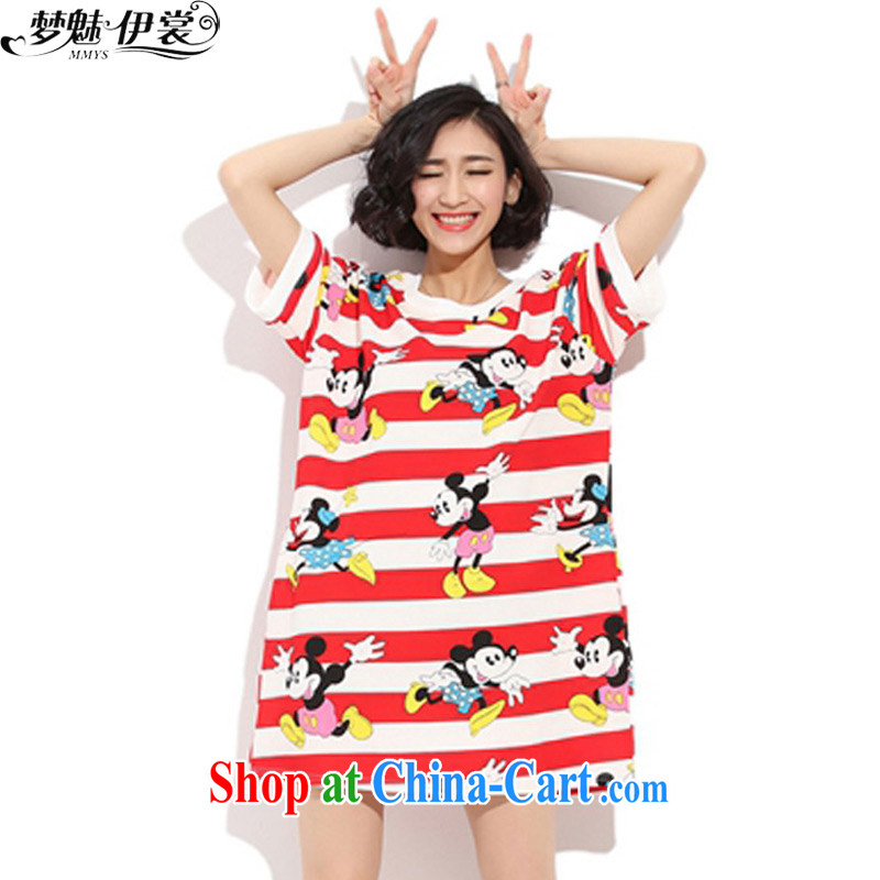 Director of the Advisory Committee 2015 spring and summer with new and indeed XL women mm thick loose, long T shirt short-sleeved-yi skirt red and white stripes, loose all code chest of tile 112