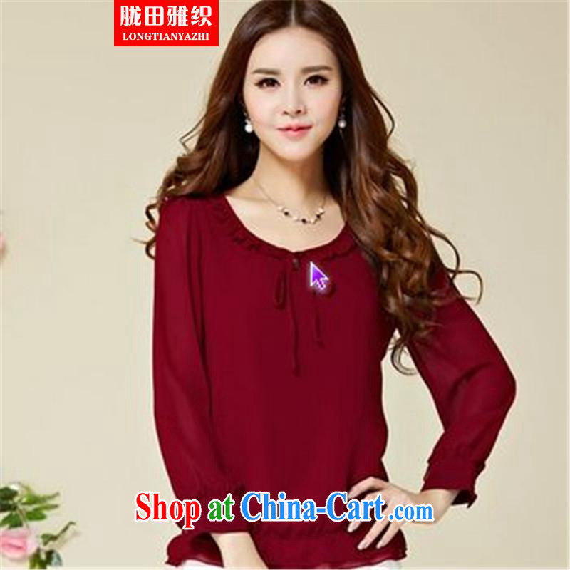 measures, the Organization 2015 long-sleeved snow woven shirts larger female Korean round-collar flouncing graphics thin T-shirt wine red 4 XL, measures, the Organization, and, shopping on the Internet
