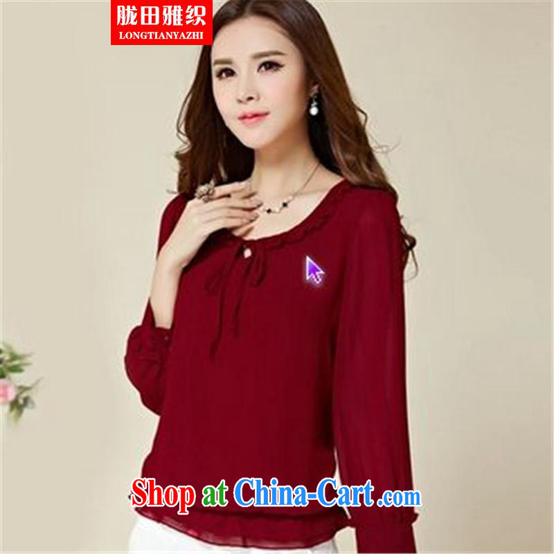 measures, the Organization 2015 long-sleeved snow woven shirts larger female Korean round-collar flouncing graphics thin T-shirt wine red 4 XL, measures, the Organization, and, shopping on the Internet