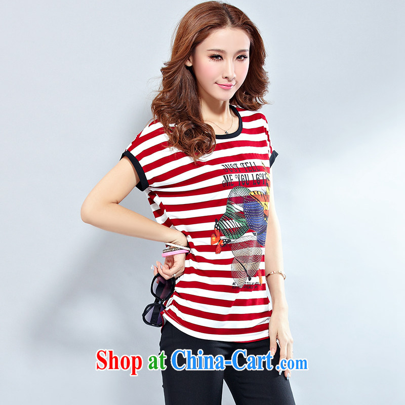 She touches on the MM code female short-sleeved T-shirt loose, streaks bat T-shirt casual stylish hot drill 2669 wine red M Zen, Lai, and shopping on the Internet