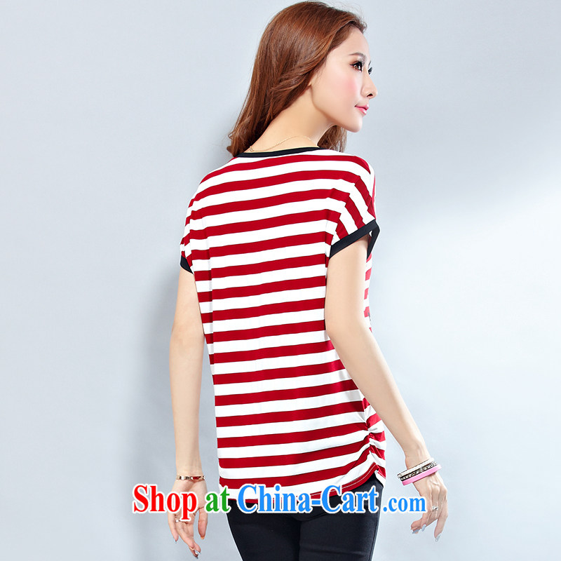 She touches on the MM code female short-sleeved T-shirt loose, streaks bat T-shirt casual stylish hot drill 2669 wine red M Zen, Lai, and shopping on the Internet
