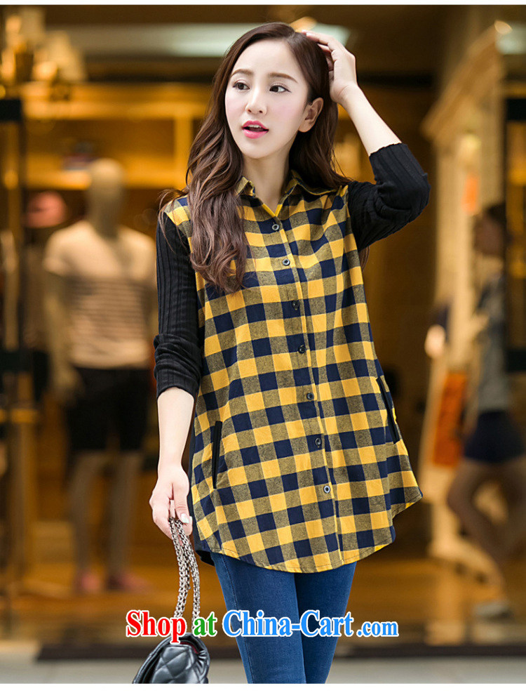 Morning would be 2015 spring new Korean version of the greater code female cotton graphics thin checkered shirt and stylish beauty 100 ground and indeed increase 200 Jack thick mm shirt yellow 5 XL pictures, price, brand platters! Elections are good character, the national distribution, so why buy now enjoy more preferential! Health