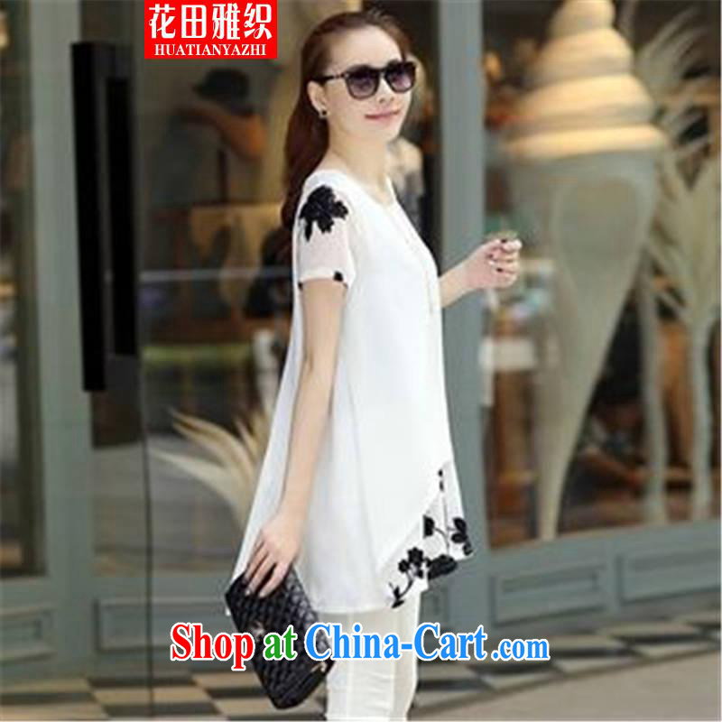 Flowers, woven 2015 short-sleeved clothes snow woven shirts thick MM larger women's clothing dresses white XXXL, flowers, weaving, and shopping on the Internet