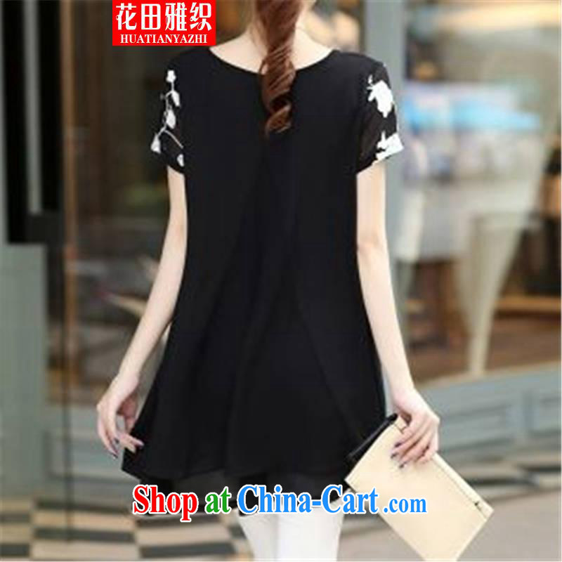 Flowers, woven 2015 short-sleeved clothes snow woven shirts thick MM larger women's clothing dresses black XXXL, flowers, weaving, and, shopping on the Internet
