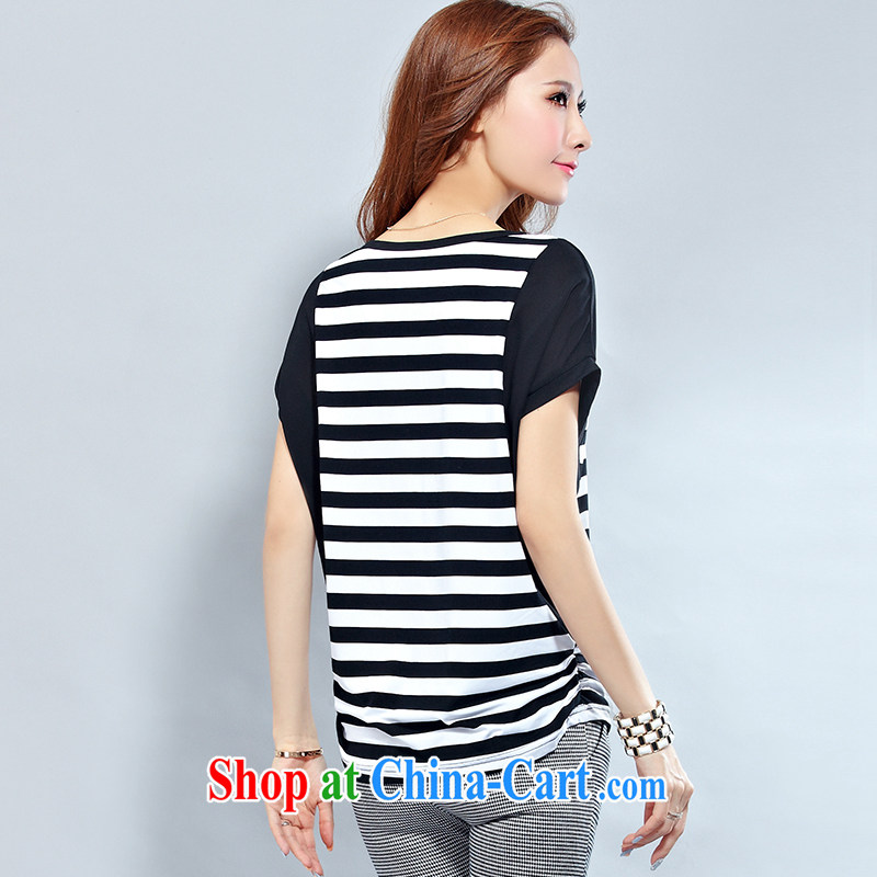 Zen, Cherie, loose the code bat T-shirt black-and-white striped short-sleeve T-shirt women small simple and refreshing simplicity, snow-woven sleeves stitching 2671 black, code, and Zen-lai, and shopping on the Internet