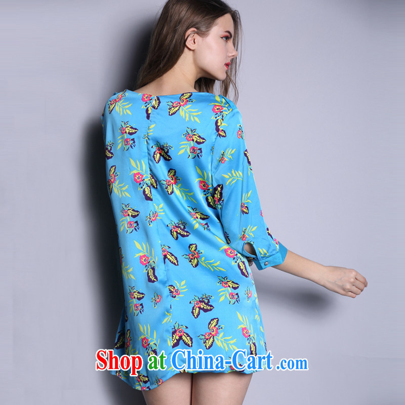 Staff of the fertilizer XL women mm thick spring and summer 2015 thick sister Korean version, stamp duty cuff snow woven dresses loose 2663 large blue code 5 XL 200 Jack left and right, and Director (Smeilovly), online shopping