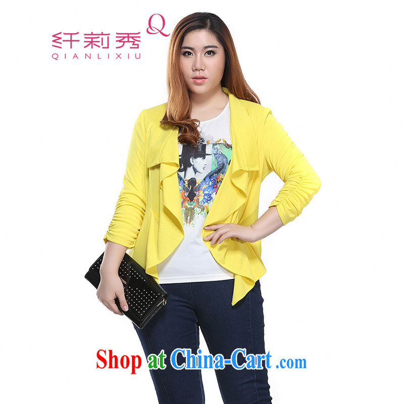 Slim LI Sau 2015 spring new larger female Korean version 7 cultivating a cuff shawl cardigan shirt Q 7030 yellow 4 XL