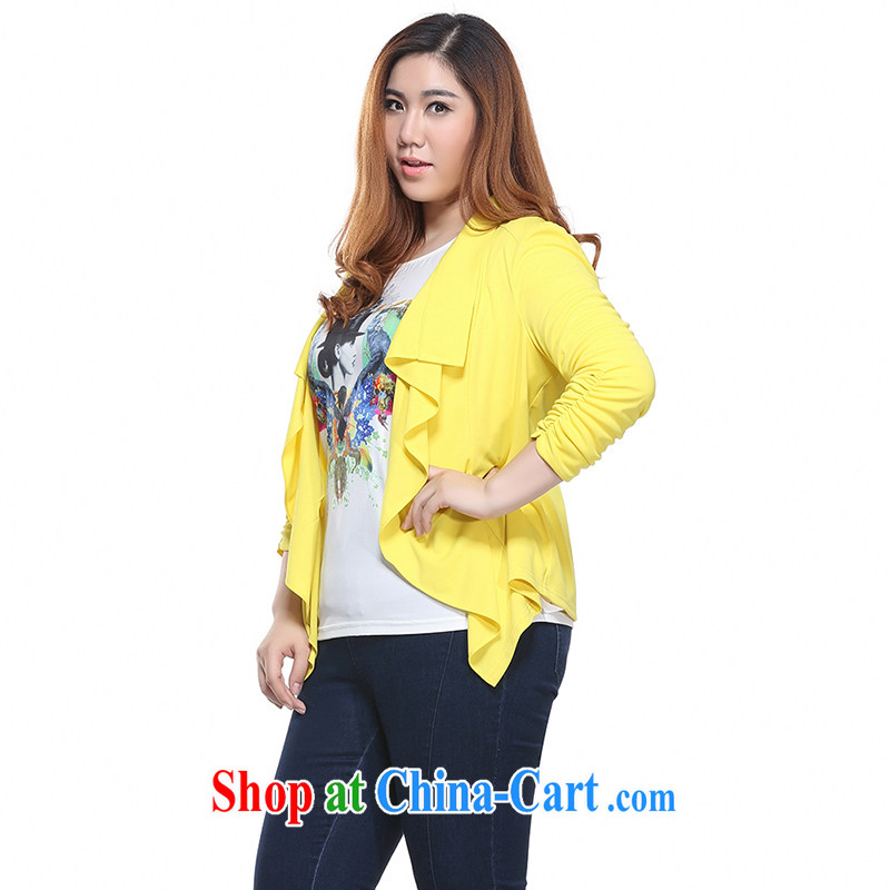 Slim LI Sau 2015 spring new, larger female Korean version 7 cultivating a cuff shawl cardigan shirt Q 7030 yellow 4 XL, slim Li-su, and shopping on the Internet