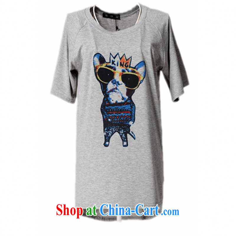 The delivery package as soon as possible by the obesity mm larger T shirts 2015 new summer leisure Korean Super Q stamp short-sleeved T-shirt and comfortable cotton T gray 5 XL approximately 165 - 190 jack