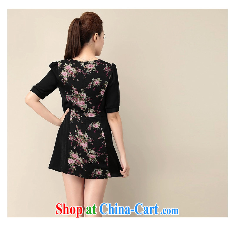 Better the Euro 2015 summer new XL thick MM graphics thin dresses retro stamp snow woven skirt black large code 5 XL, better in Dili (jiadiou), shopping on the Internet