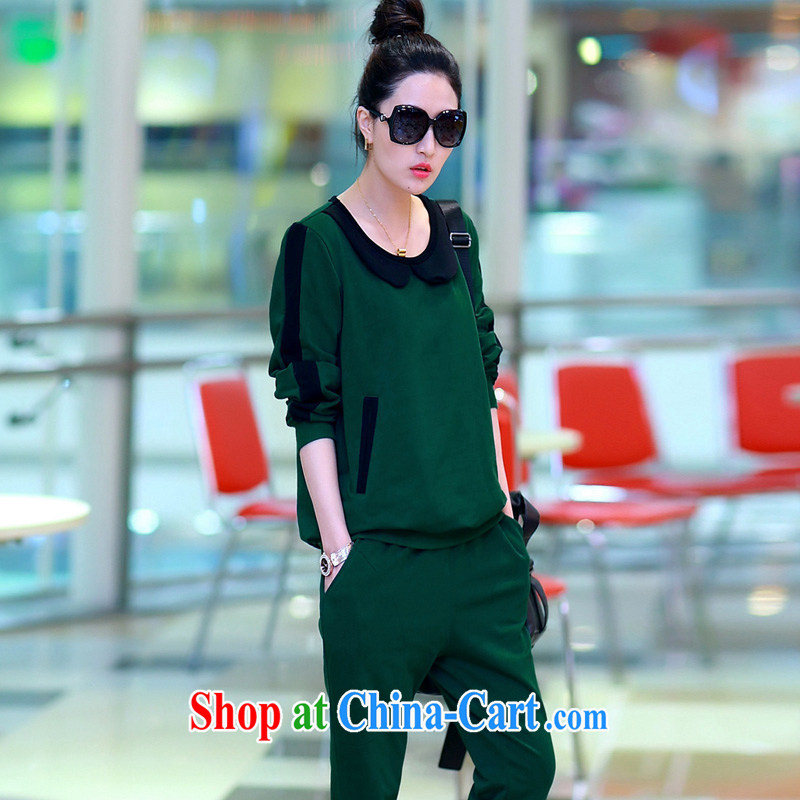 In short, would be the 2015 spring new thick MM and indeed intensify, loose video thin Leisure package long-sleeved two-piece female J 724 dark green 4 XL, in short, would be (Janrelove), online shopping