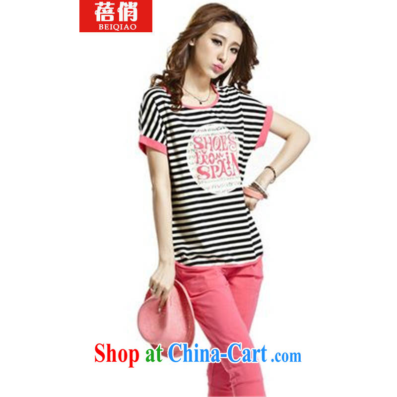 Beibei, 2015 campaign kit short-sleeve striped female summer larger bat sleeves Leisure package graphics thin female peach XXXL
