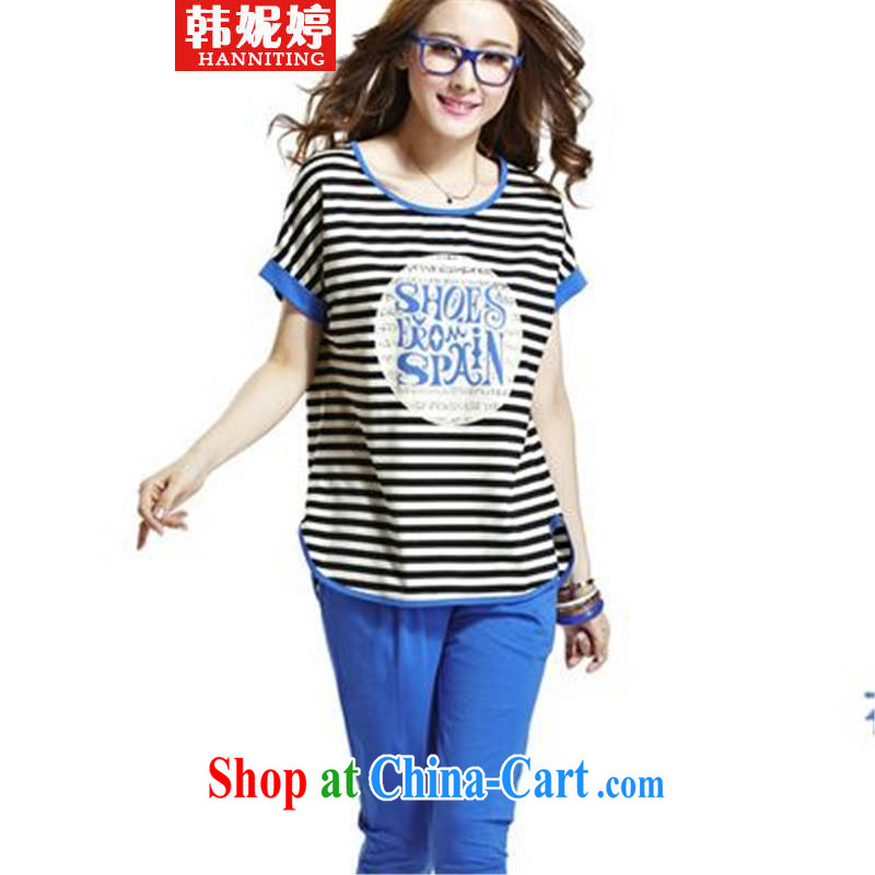 Han Ting her 2015 campaign kit short-sleeved striped female summer maximum code bat sleeves and Leisure package graphics thin female color blue XL, Connie Ting (HANNITING), online shopping