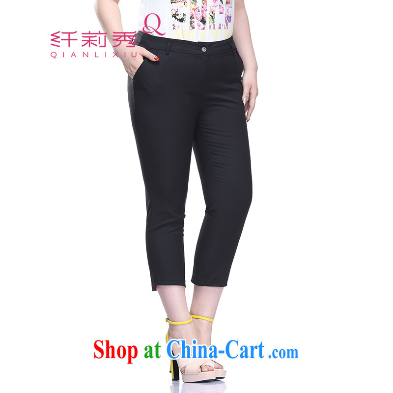 Slim LI Sau 2015 summer new, larger women waist in stamp duty castor 100 8 ground pants flip side 7 pants Q 8659 black 34