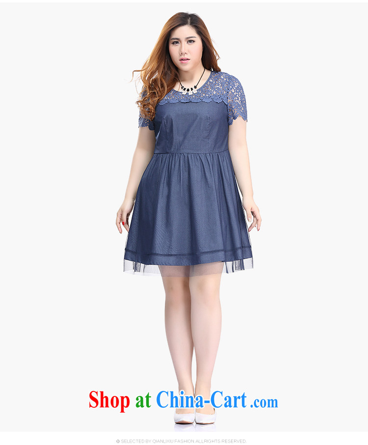 Slim LI Sau 2015 summer new, larger female lace denim Web yarn round-collar short-sleeve dresses Q 8305 dark blue 3XL pictures, price, brand platters! Elections are good character, the national distribution, so why buy now enjoy more preferential! Health