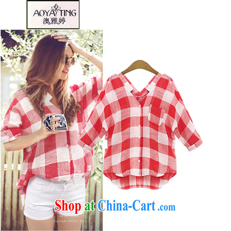 o Ya-ting 2015 summer new women with thick mm grid T shirt and indeed increase in T-shirt girls 812 red tartan 4 XL recommends that you 160 - 180 jack