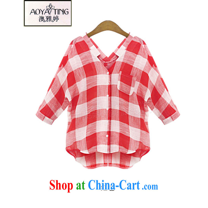 o Ya-ting 2015 summer new women with thick mm grid T shirt and indeed increase in T-shirt girls 812 red tartan 4 XL recommends that you 160 - 180 jack, O Ya-ting (aoyating), shopping on the Internet