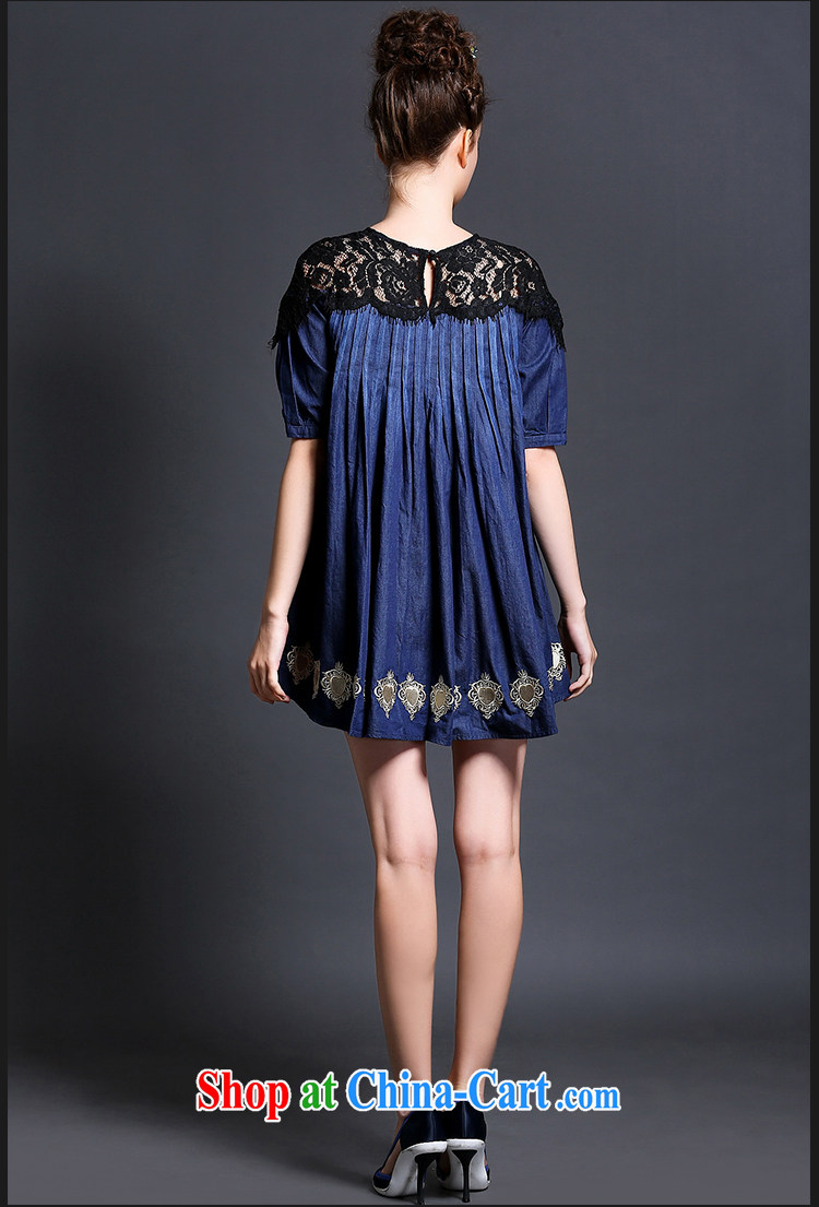 Connie's dream in Europe high-end lace stitching denim dress and indeed increase, female 200 Jack 2015 summer new thick mm embroidered dresses G 632 blue XXXXXL pictures, price, brand platters! Elections are good character, the national distribution, so why buy now enjoy more preferential! Health
