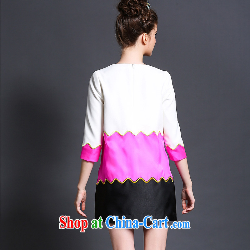 Connie's dream European and American high-end and indeed increase, female 200 Jack 2015 spring and summer, mm thick stylish knocked color tile graphics thin style dresses G 623 white XXXXXL, Connie dreams, shopping on the Internet