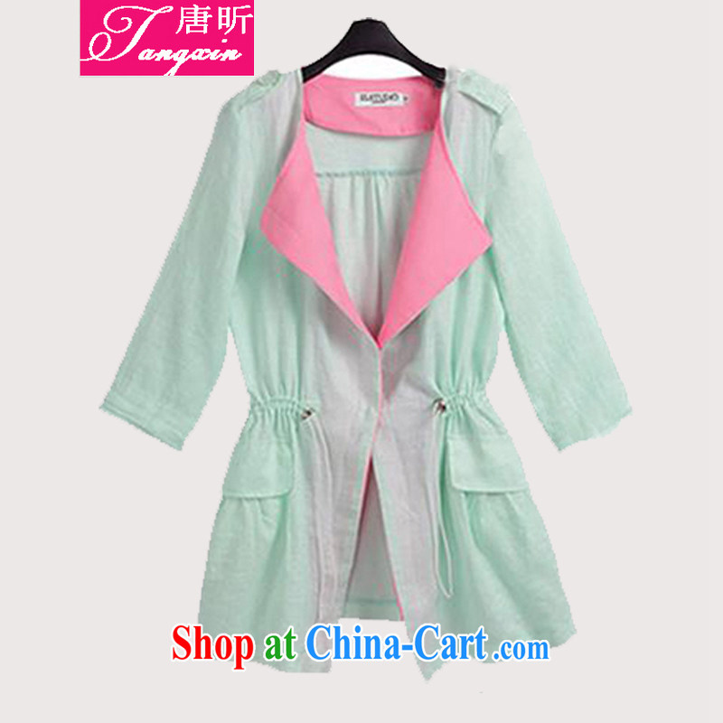 Tang year 2015 summer new, larger female women loose video thin 7 cuff sunscreen shirts clothing leisure jacket light green_1410 XL 4 165 - 175 Jack left and right