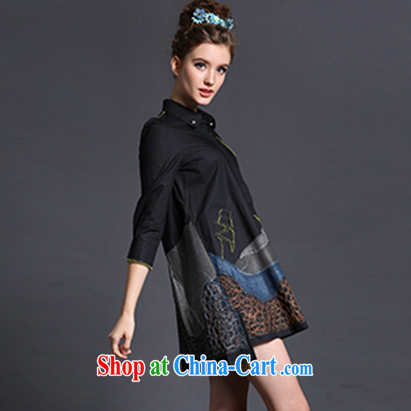 Connie's dream European and American high-end embroidery and indeed increase, female 200 Jack summer 2015 new emphasis on 7 MM-cuff loose video thin dresses G 607 black XXXL, Connie dreams, shopping on the Internet