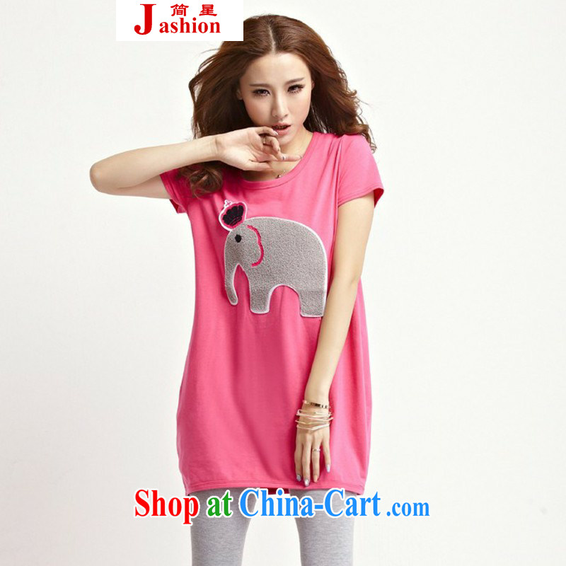 In short _ 2015 girls summer new 929,426 lovely elephant figure larger female thick sister thick MM female T shirt T-shirt by red are code