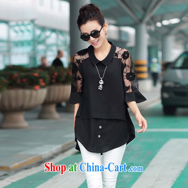 According to perfect summer 2015 new thick MM larger women fashion doll for stitching lace cuff video thin ice woven shirts Y 2122 black 4XL, perfect (Yibofei), and shopping on the Internet