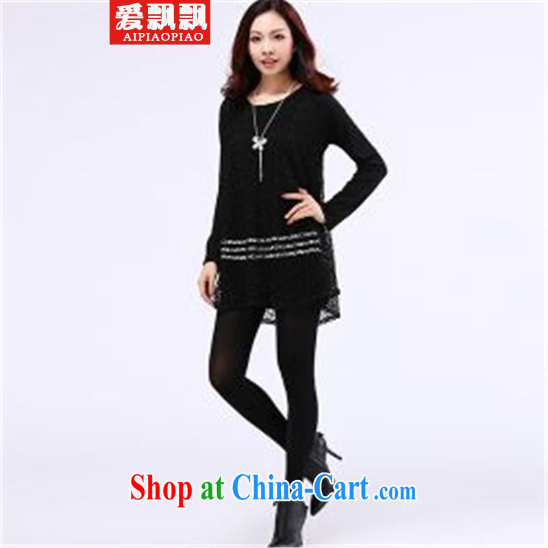 Love waving the 2015 is indeed increasing, female video thin winter clothes thick sister Korean solid shirt T black large code XXXL