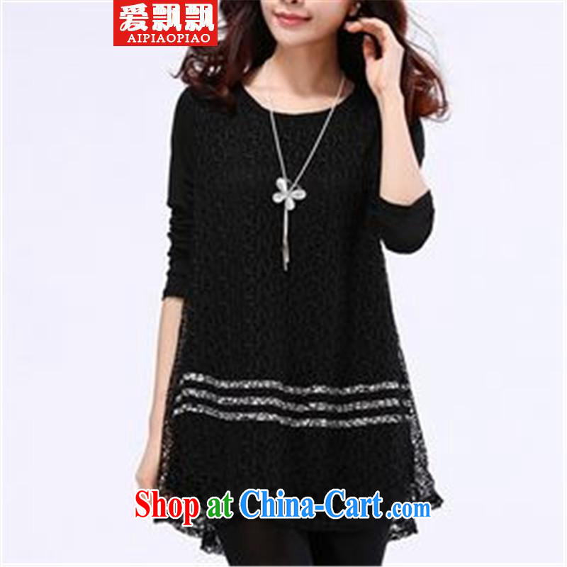 Love waving the 2015 is indeed increasing, female video thin winter clothes thick sister Korean solid shirt T black large code XXXL, love flying (AIPIAOPIAO), online shopping