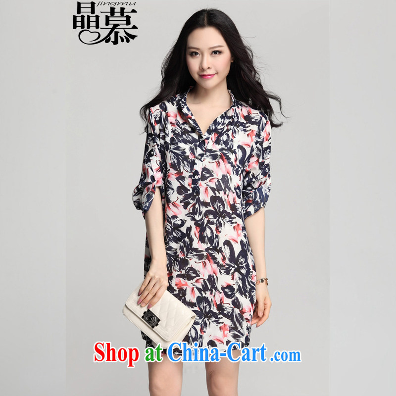 Crystal clear the Bermuda, women spring 2015 new, larger female 7 stamp duty cuff loose tether creasing snow woven dresses dark blue stamp 3XL, Wafer (JINGMU), online shopping