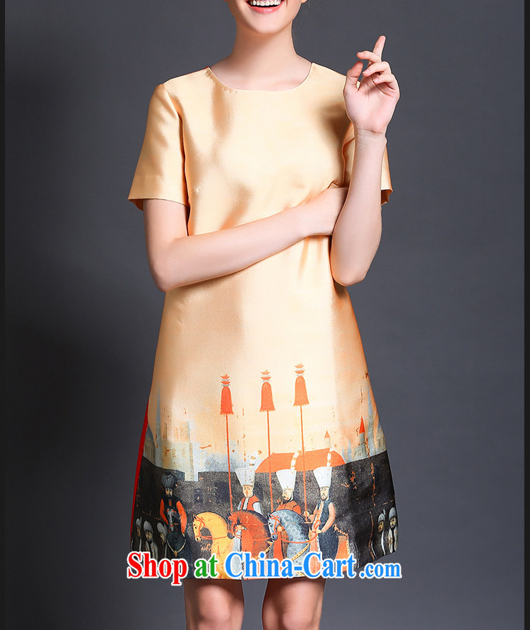 Hai Ying 2015 spring new stylish large, female knights in Europe and pattern stamp graphics thin A Field thick MM dresses L 620 yellow XXL (140 - 160 ) jack pictures, price, brand platters! Elections are good character, the national distribution, so why buy now enjoy more preferential! Health