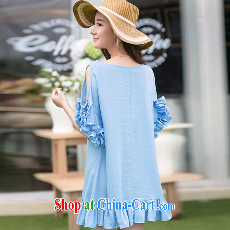 flower girl Isabelle 2015 new emphasis on MM and indeed intensify, loose video thin bare shoulders short-sleeved flouncing snow woven dresses female D 1621 water blue 4 XL, flower girl Isabelle (Dufflsa), online shopping