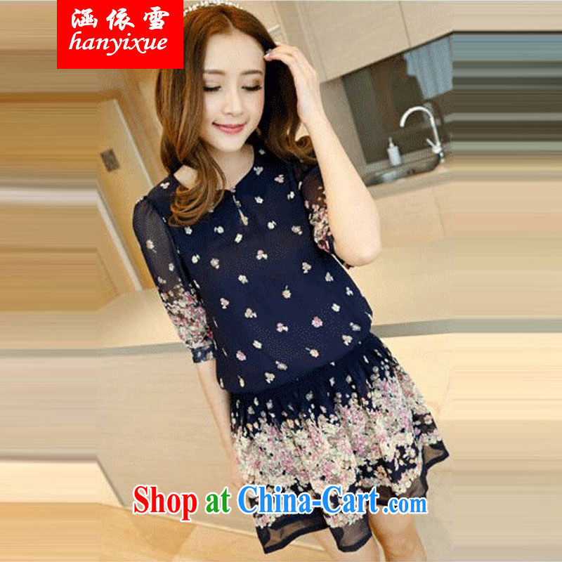 covered by snow in 2015 new summer Korean version the code thick MM 20 Jack snow woven beauty graphics thin dresses girls blue XXL 130 - 165 jack
