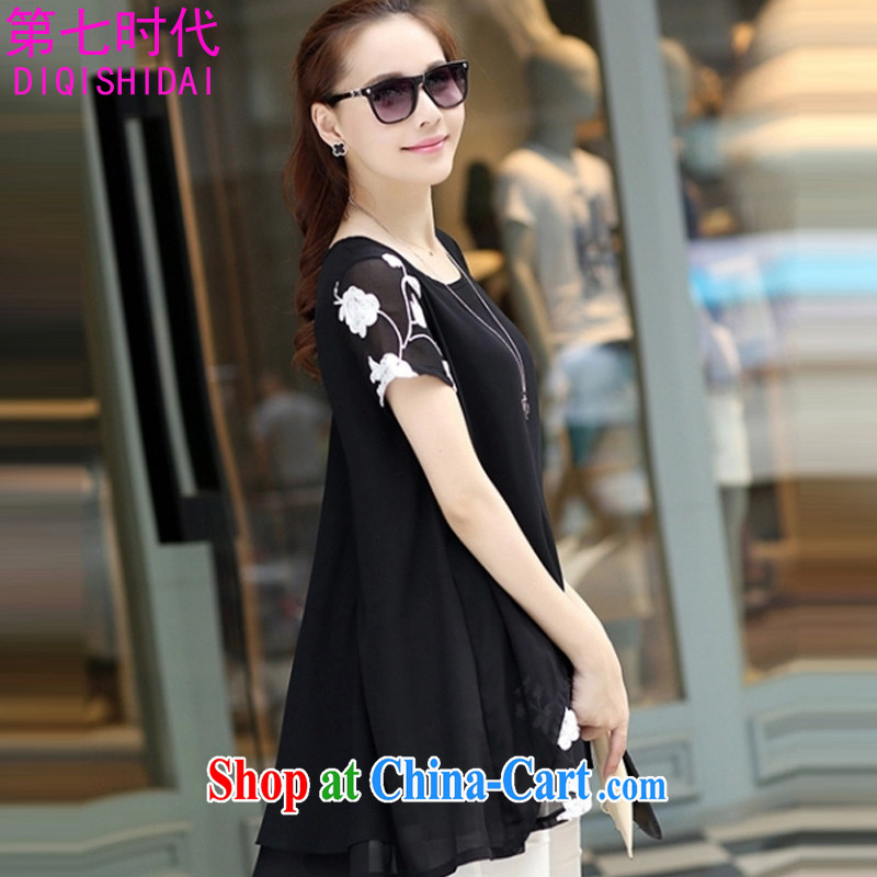 The first 7 times larger female 2015 summer new short-sleeved clothes snow woven shirts thick MM dress black 4 XL, the 7 times (DIQISHIDAI), shopping on the Internet