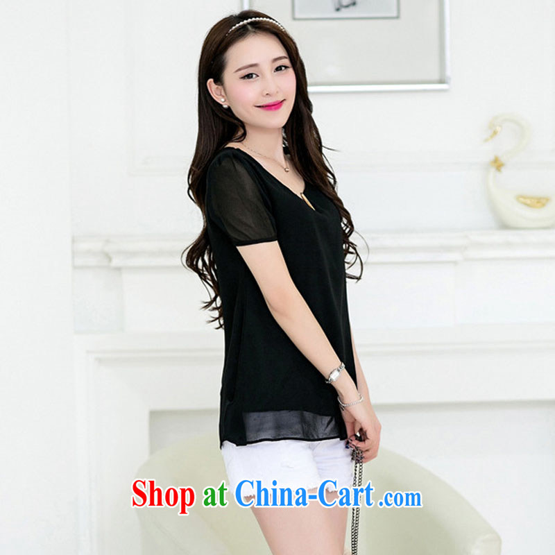 In the 2015 summer new women with thick, snow-woven shirts cultivating short-sleeved snow woven T-shirt large code lace T-shirt - 9909 black 4XL this small a code, in the case, and, on-line shopping