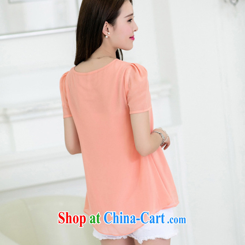 From here you can 2015 summer new women with thick snow MM woven shirts cultivating short-sleeved snow woven T-shirt large numbers - KX 9909 pink 4 XL, here (KOSHION), shopping on the Internet