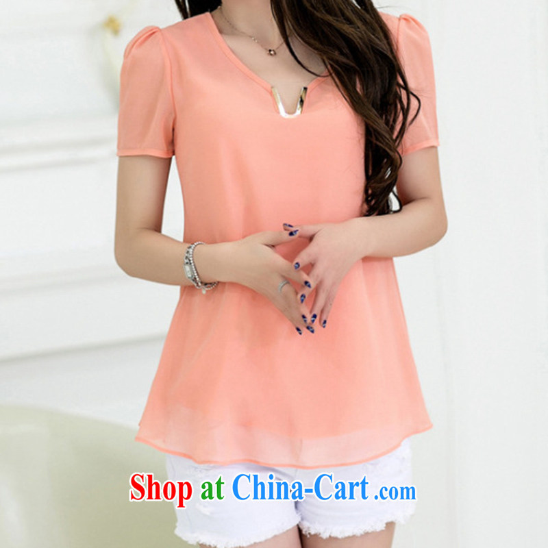 From here you can 2015 summer new women with thick snow MM woven shirts cultivating short-sleeved snow woven T-shirt large numbers - KX 9909 pink 4 XL, here (KOSHION), shopping on the Internet