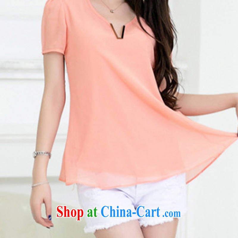 From here you can 2015 summer new women with thick snow MM woven shirts cultivating short-sleeved snow woven T-shirt large numbers - KX 9909 pink 4 XL, here (KOSHION), shopping on the Internet