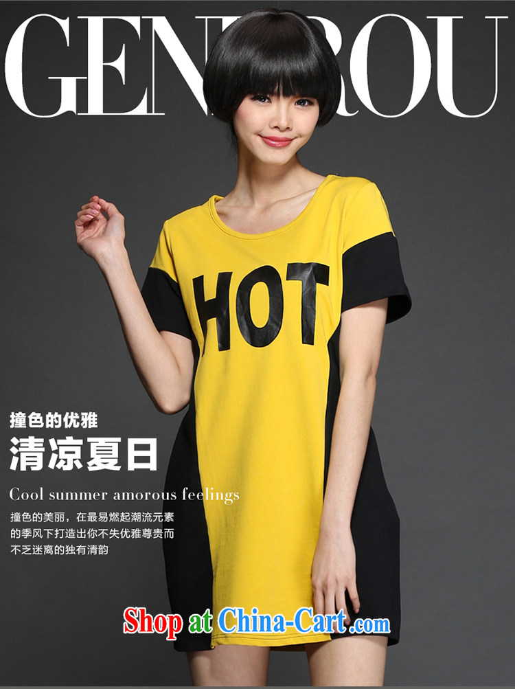 Van Gogh, The 2015 summer new products is the increase in long, short-sleeved shirt T stitching knocked color letter T-shirt fat people video thin blouses yellow 2XL 140 Jack left and right pictures, price, brand platters! Elections are good character, the national distribution, so why buy now enjoy more preferential! Health