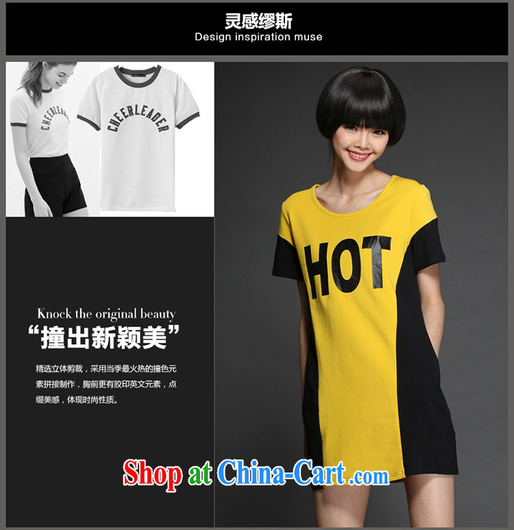 Van Gogh, The 2015 summer new products is the increase in long, short-sleeved shirt T stitching knocked color letter T-shirt fat people video thin blouses yellow 2XL 140 Jack left and right pictures, price, brand platters! Elections are good character, the national distribution, so why buy now enjoy more preferential! Health