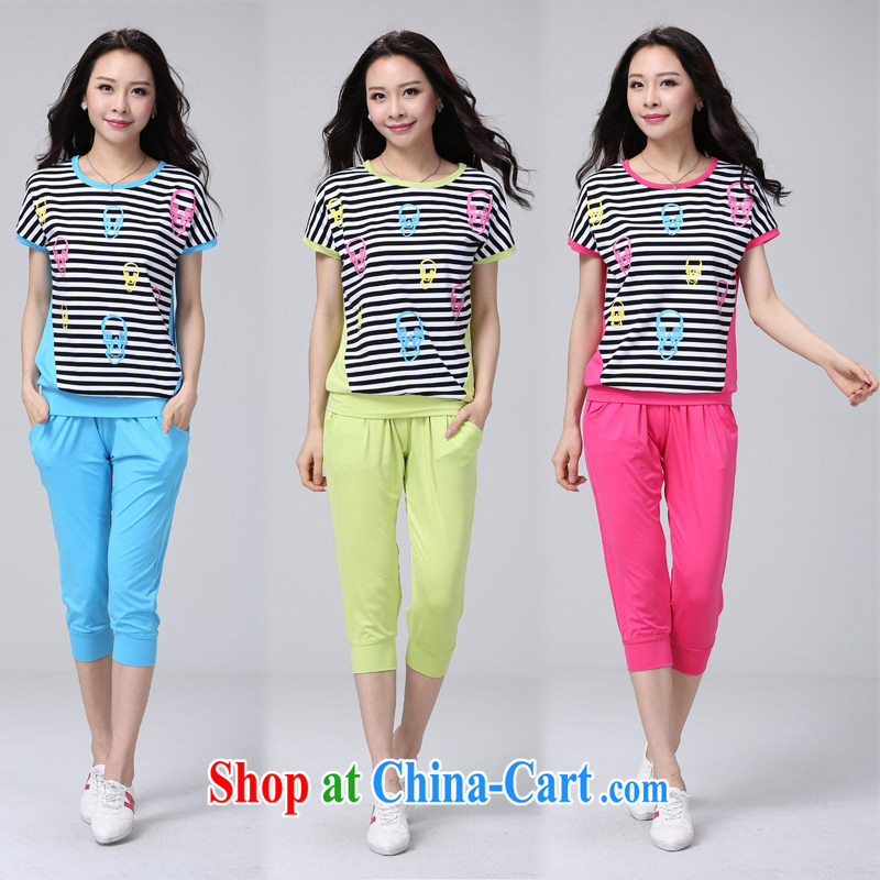 The 2015 code female fashion new summer decoration, Sport Kits streaks Stylish Girl Short Package Student Package Korean fashion female spell-colored short-sleeve 7 Trouser press kit 5805 honeydew 4 XL recommendations 170 - 190 jack