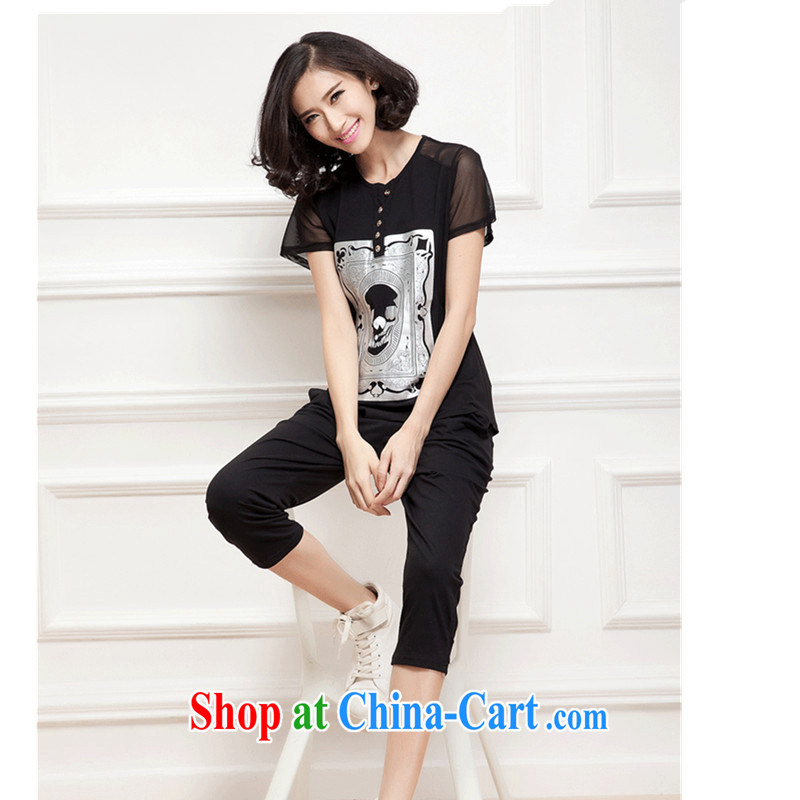 2015 new summer XL ladies' short-sleeved shirt T graphics thin sportswear girls thick mm casual wear thin cotton Kit female Korean version is indeed the XL 7 pants black XXXXL, Biao (BIAOSHANG), online shopping