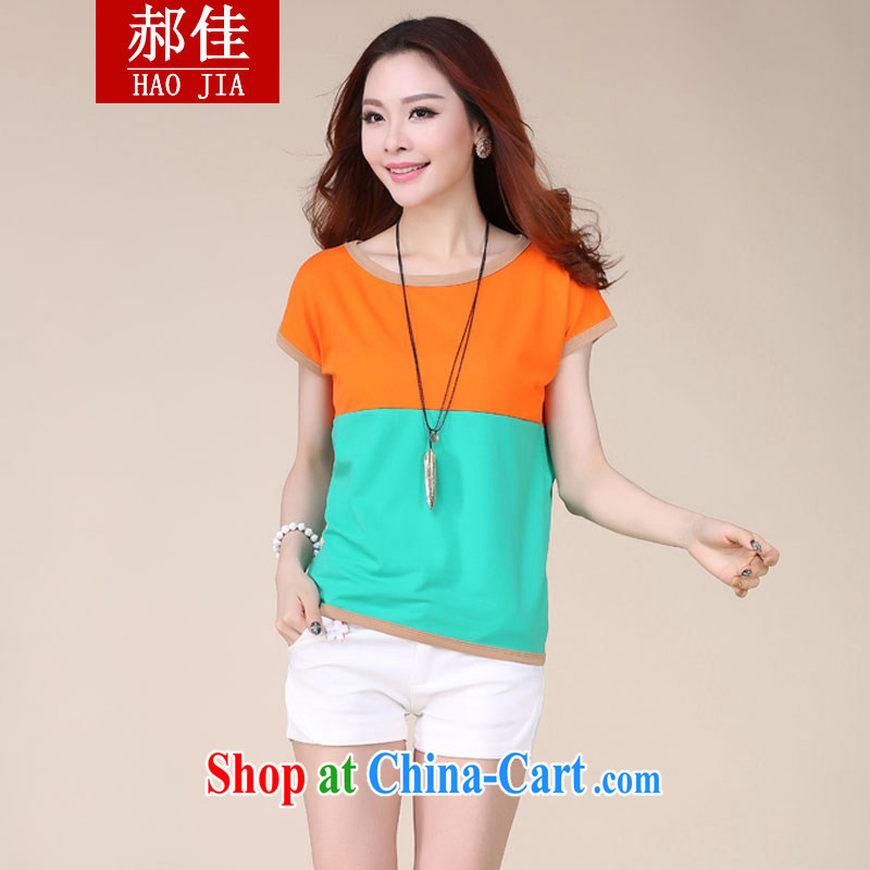 Hao better Korean version 2015 summer simplicity 100 ground cotton short-sleeved shirt T women, female orange S