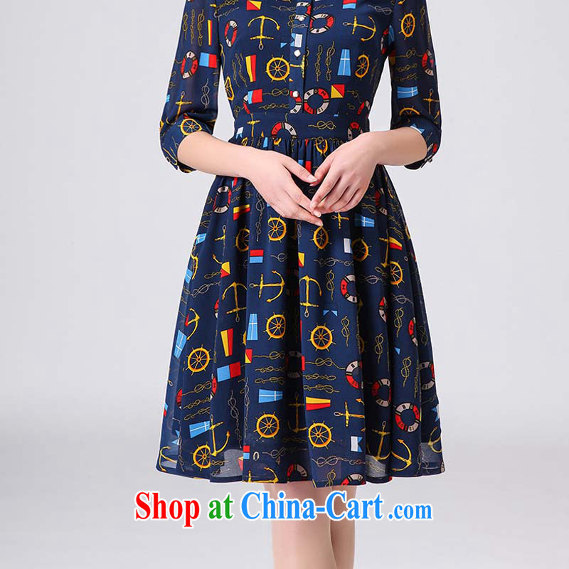 M poetry from summer 2015 new larger female thick MM stamp duty cultivating short-sleeved snow-woven dresses women 6005 dark blue XXXL, M, Ms Elsie Leung Ying (MiShiYing), online shopping