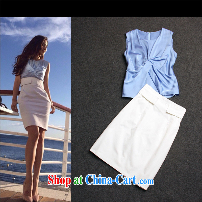 Deloitte Touche Tohmatsu store sunny summer New boutique girls Yang Ying, with wrinkles beauty blue vest + body skirt two piece kit picture color L