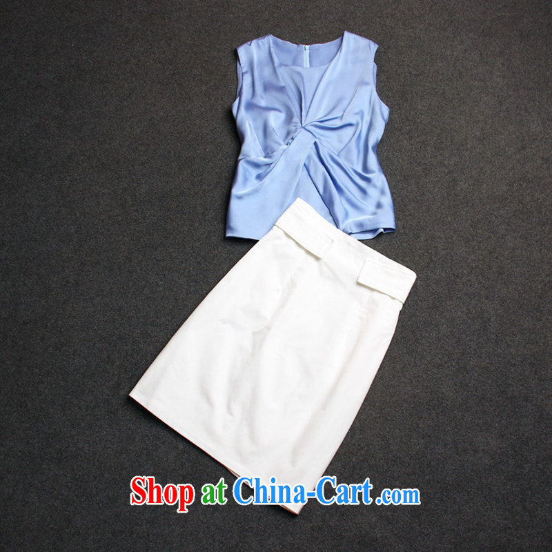 Deloitte Touche Tohmatsu store sunny summer New boutique girls Yang Ying, with wrinkles beauty blue vest + body skirt two piece kit picture color L, GENYARD, shopping on the Internet