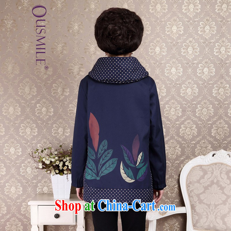 Ousmile spring 2015 new mothers in long, windbreaker, older jacket coat larger female YQ 83 blue 4 XL, Ousmile, shopping on the Internet